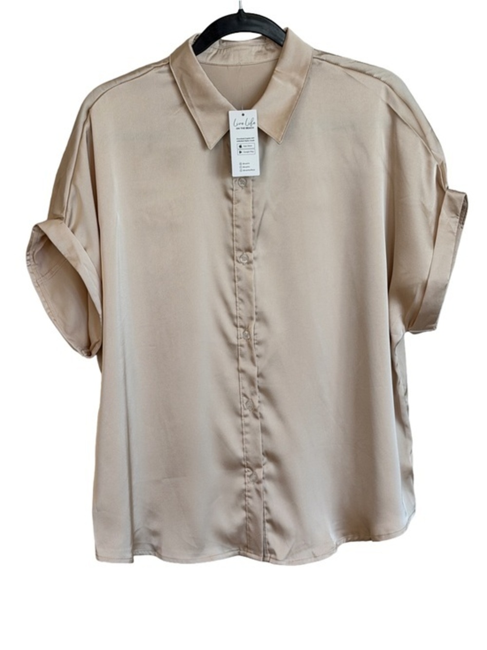 NWT Cupshe Light Beige Short-Sleeve Button-Down Blouse